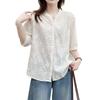Pure cotton 1116 summer new women's large size loose and thin V-neck embroidered shirt foreign style casual 100 design sense