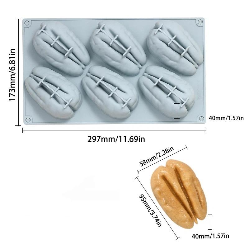 Silicone 6Cell Cake Mold Pistachio Pecan Coffee Bean Design For Chocolate Mousse Baking Kitchen Party Reusable Tray