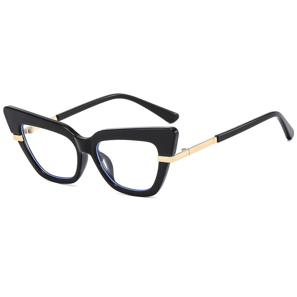 New European and American large frame cat eye flat mirror gold jewelry temple light luxury personality fashion contrasting color design versatile g