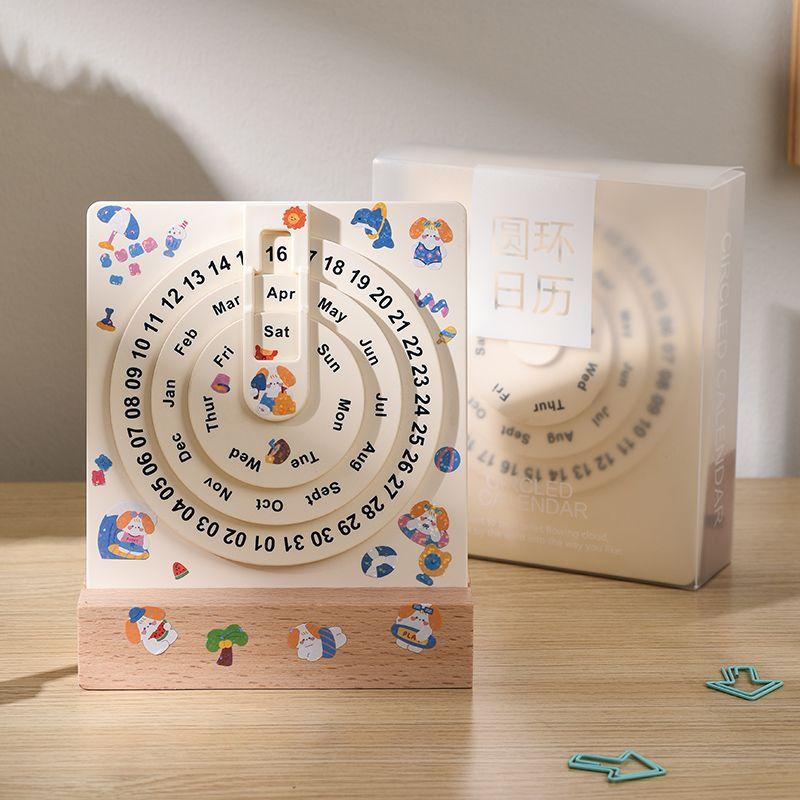 Turntable Perpetual Calendar 2026 Desk Calendar Desktop Ornaments Rotating DIY Calendar