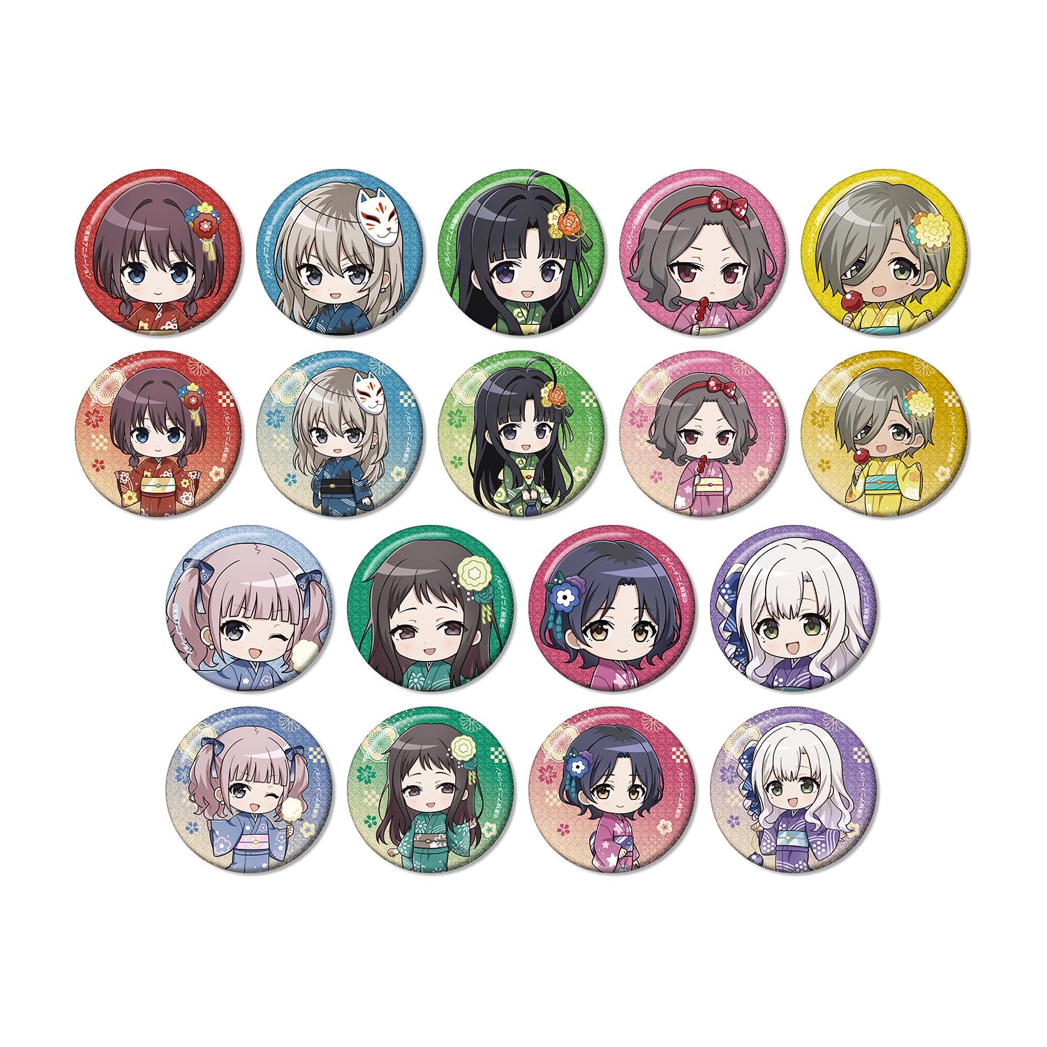 

Girls Band Cry Trading Chibi Character Yukata Glitter Can Badge Box of 18 Ver.