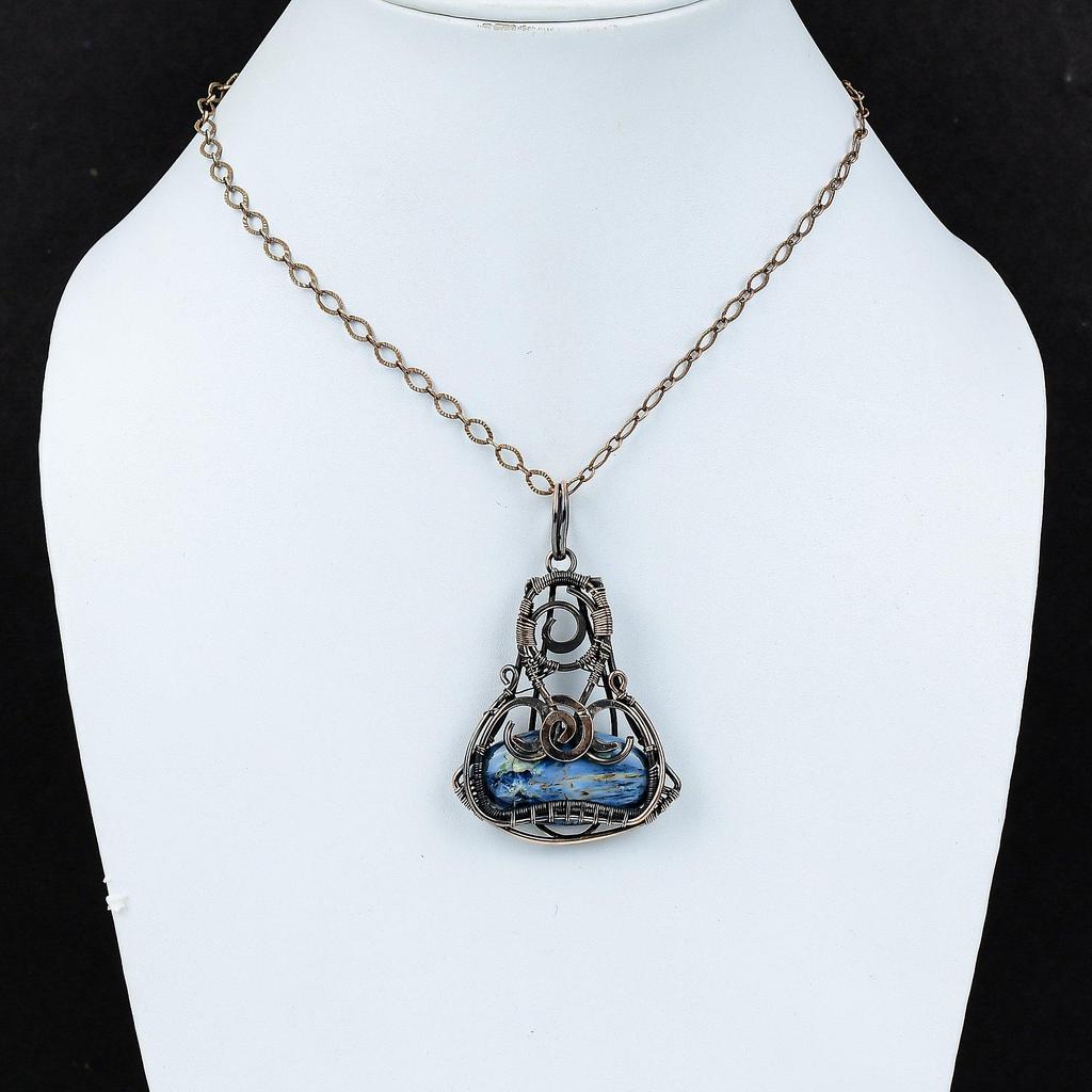 Pietersit Kupfer Anhänger Kupferdraht gewickelt Anhänger Edelstein Anhänger Pietersit Schmuck Handgefertigter Anhänger Draht Wickelschmuck Geschenk für Frauen