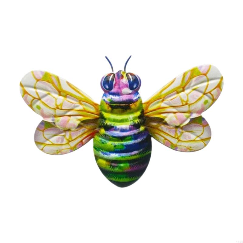 KX4B Eye Catching Metal Bees Ornament Colorful 3D Bees for Garden Yard Decoration (Set of 4)