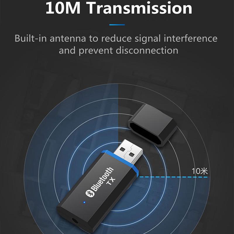 Bluetooth-Sender 5.0 + EDR-Audioadapter für TV-PC-Kopfhörer 3,5-mm-Buchse AUX USB-Stereo-Musik-Wireless-Adapter Plug & Play