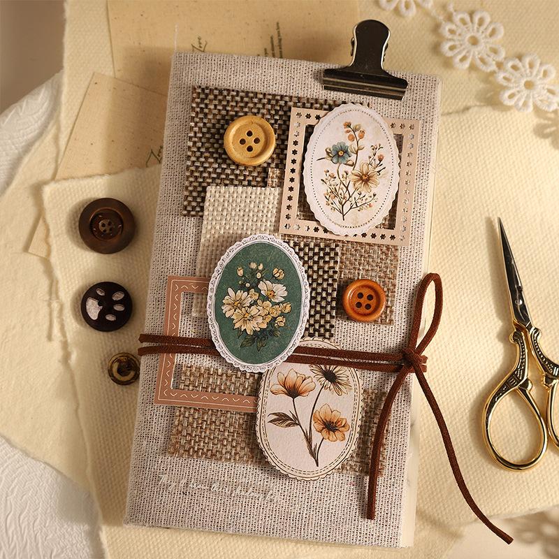 1box/45pcs Vintage Floral Theme Decor Stickers, Art Retro Flower Patterns, DIY Handmade Album Scrapbooking Decorative Paper