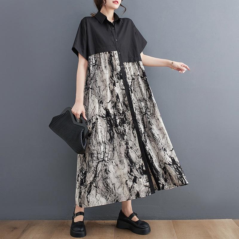 Krótki rękaw Plus rozmiar vintage kwiatowe nowe sukienki dla kobiet swobodna luźna letnia sukienka koszulowa