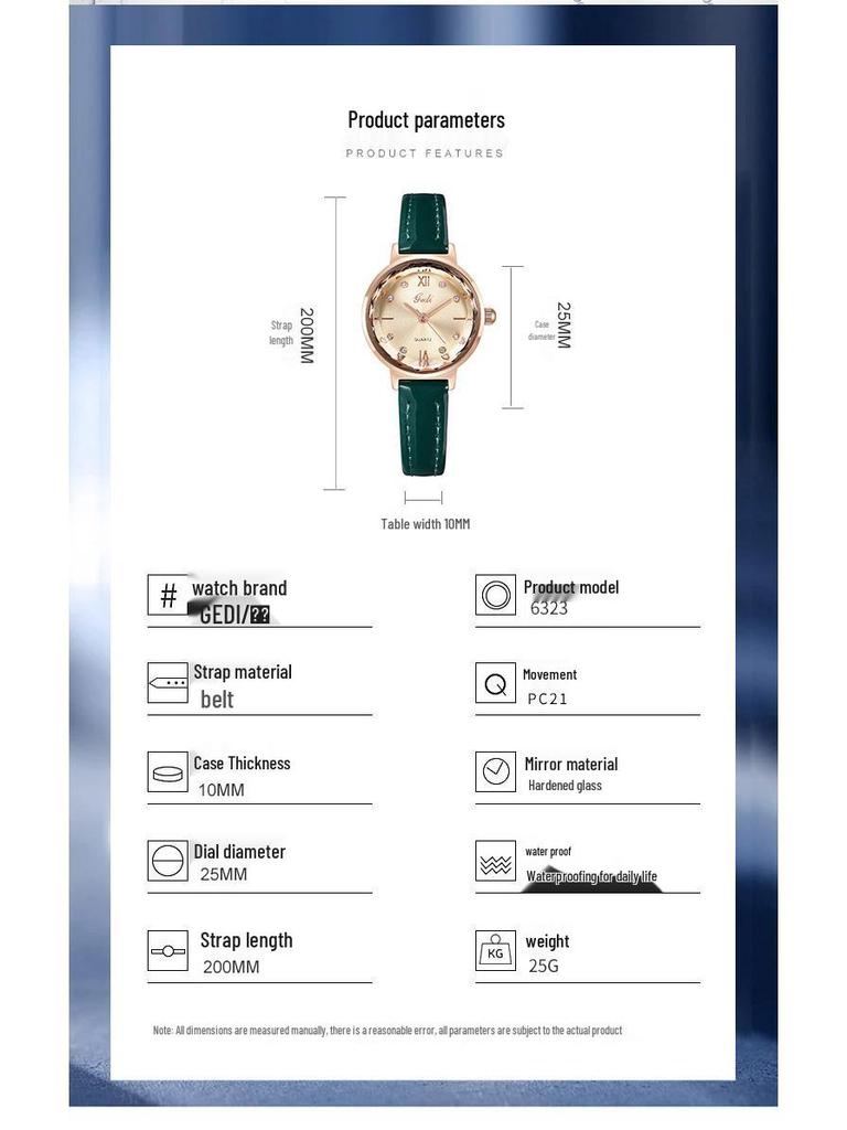 Gedi Korean Petite Brown Women's Luxury Diamond-Set Quartz Watch