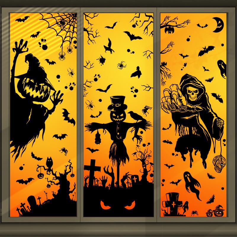 Large Skull Pumpkin Halloween Stickers Witch Demon Bat Static Stickers Halloween Decorations Party Supplies