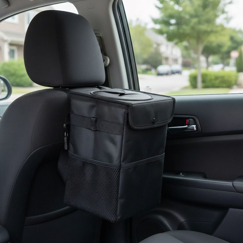 Washable Car Trash Can Waterproof Car Organizer With Lid Hanging Garbage Bag Car Accessories
