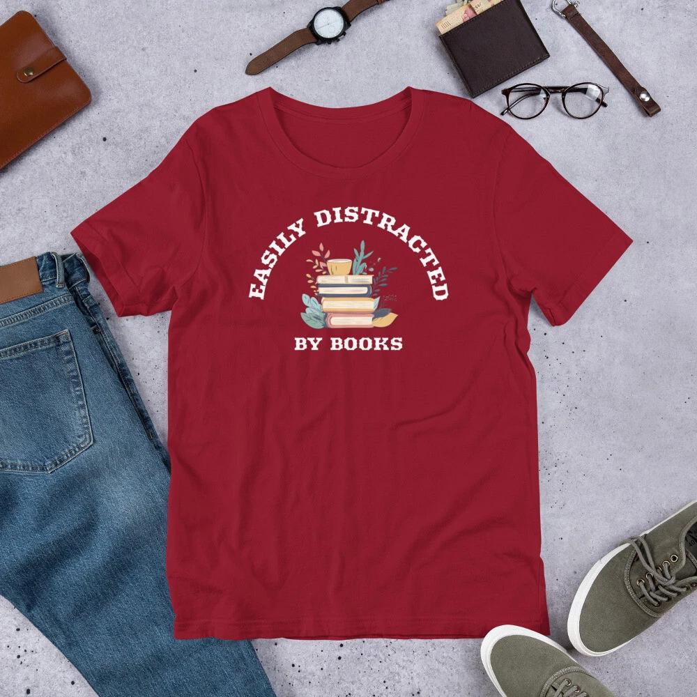 Easily Distracted by Books Unisex T-Shirt Reader Gift Book Lover XL