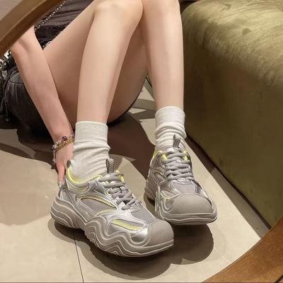 Plateau-Mesh-Sneaker Damen 2025 Sommer und Herbst neue lässige Wanderschuhe atmungsaktive Laufschuhe klassische Dad-Schuhe