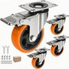 Swivel Plate Casters Set of 4 with Security Dual Locking PVC Caster Wheels for Cart Furniture Workbench