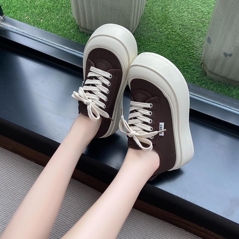 Fashion CRLAYDK Classic Platform Canvas Shoes for Women Low Top Casual Sneakers Ladies Lace Up Fashion Walking Comfortable Tennis