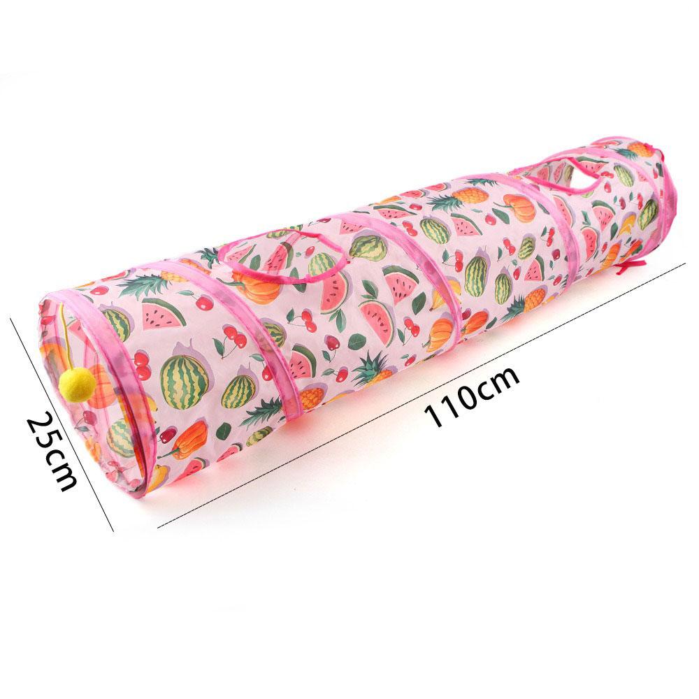 Foldable Long/Square Cat Tunnel Toy Summer Fruit Print Interactive Cat Tunnel with Rolling Ball Fun Pet Playground Cubes
