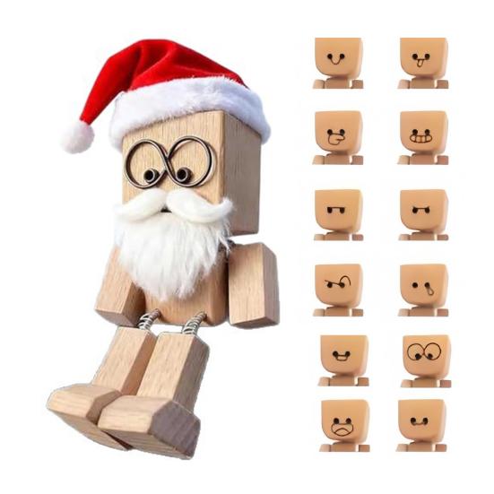 

Christmas Shaking Wooden Man Figurine with Santa Hat And Beard Handmade Shaking Feet Wooden Doll with Magnetic Expressions for Car Dashboard 1 Set