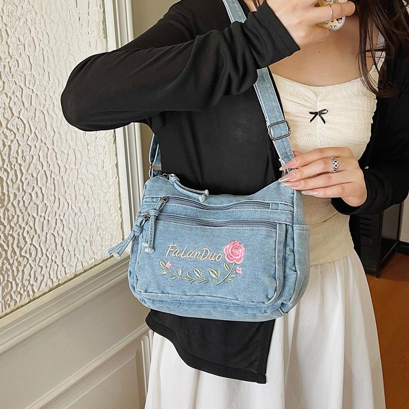 Washed Denim Bag - Retro Casual Crossbody Bag for Women Casually