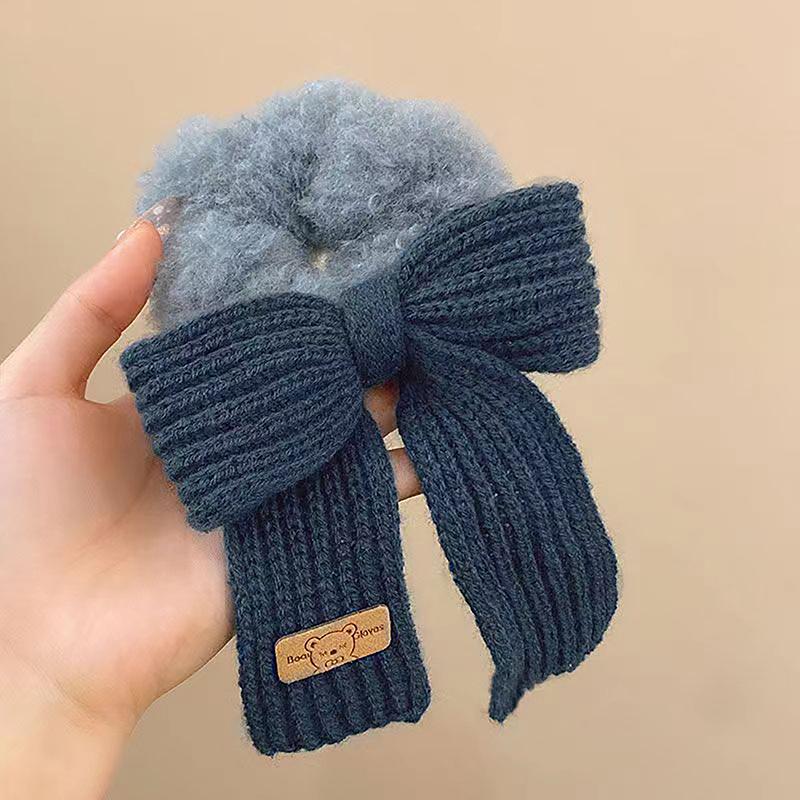 Cute Bow Rubber Band Lamb Wool Bowel Hair Rings Knitted Wool Plush Ponytail Hair Tie Headwear Scrunchies Girls Hair Accessories