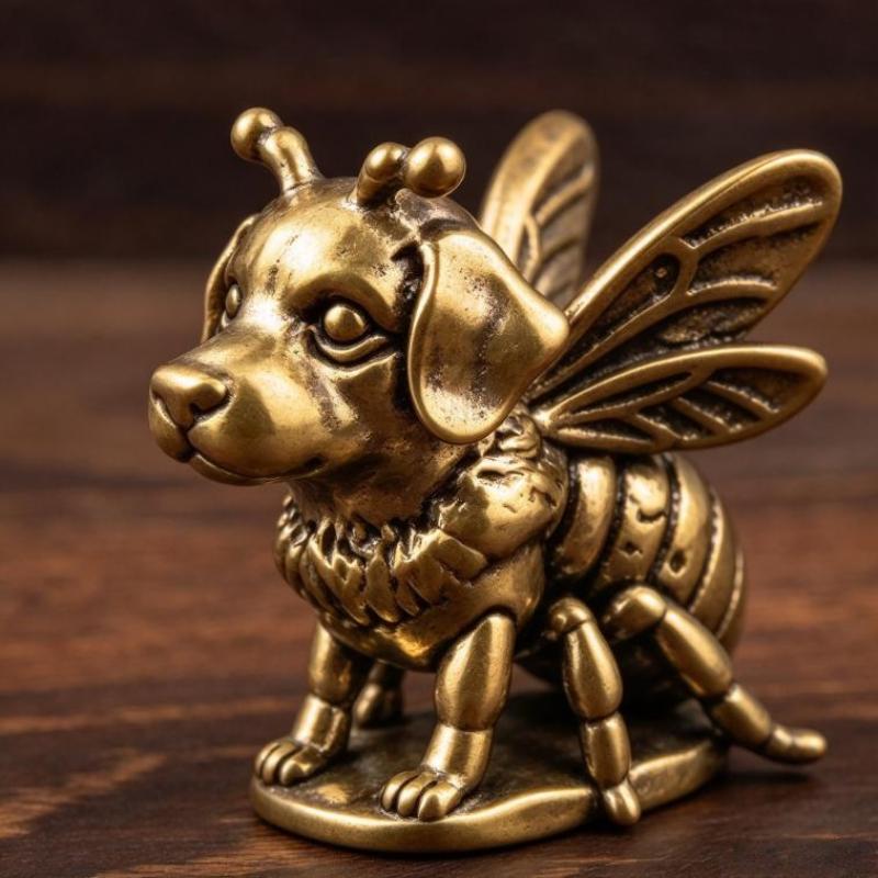 1/2Pcs Brass Small Bee Dog Mini Figurine Set Of Vintage Craft For Home Decoration Art Collection Gifts Desktop Ornament