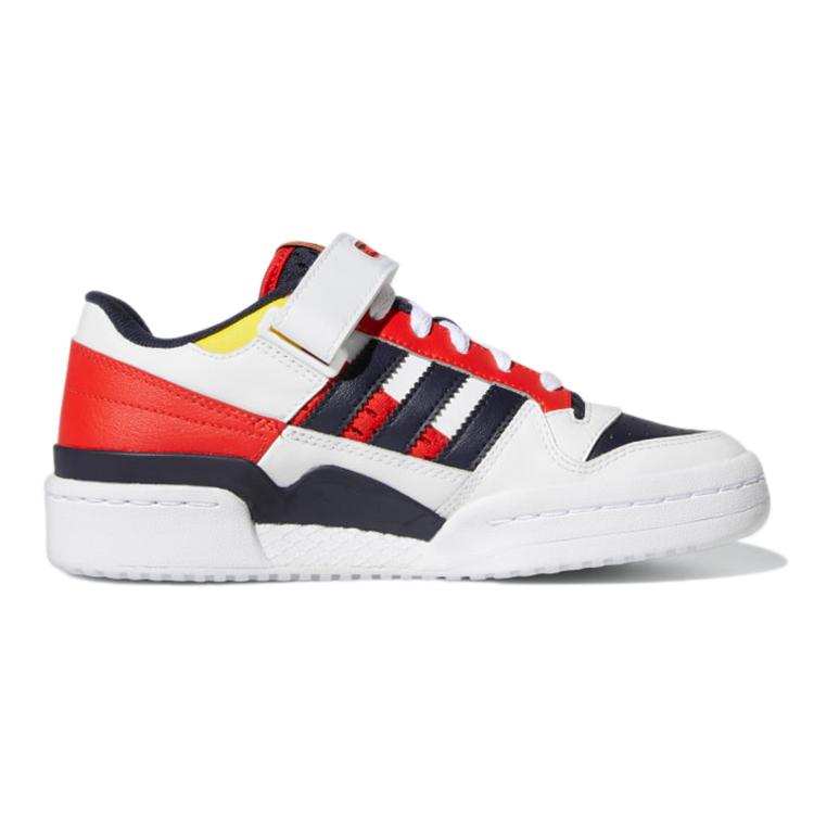 adidas Originals FORUM Cushioning, Wear Resistant Low Top Skateboard Shoes White Blue Red Teenagers H04423
