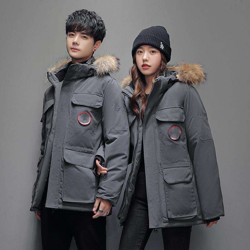 

Пуховик Хлебная куртка Съемная шапка Универсальная короткая модная повседневная куртка L серый