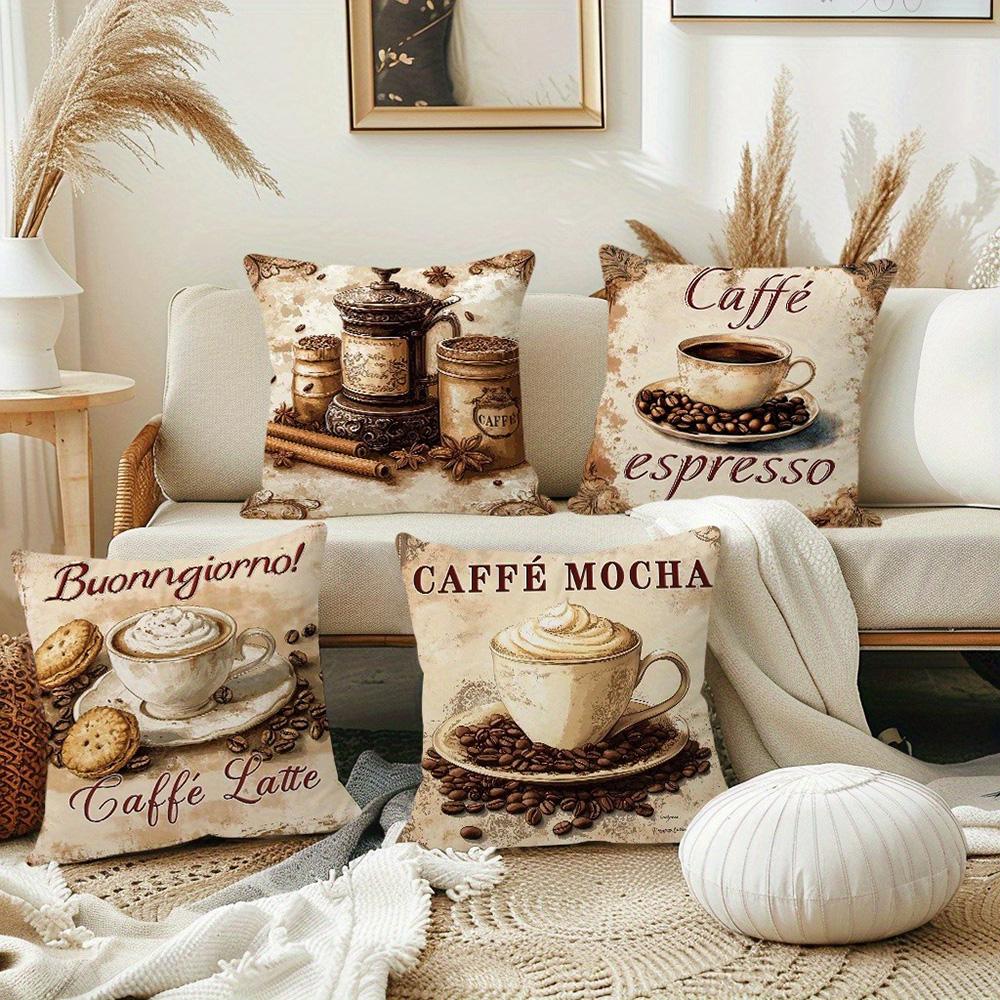 Caffe-Infused Decorative Pillow Covers: Latte, Mocha, Espresso & More Sofa Cushion Cover Home Room Decoration 2D Flat Printing