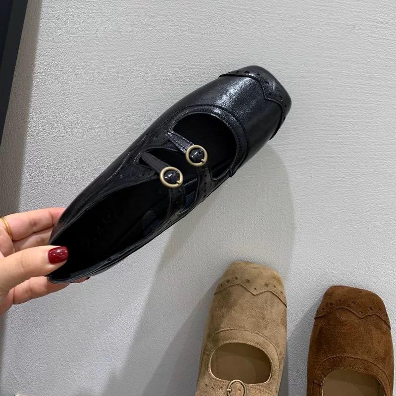 Fashion New Fashion Ladies Leather Flat Shoes Mary Jane Casual  Women Buckle Shoes Ladies Casaul Dress Low Heel Leather Shoes