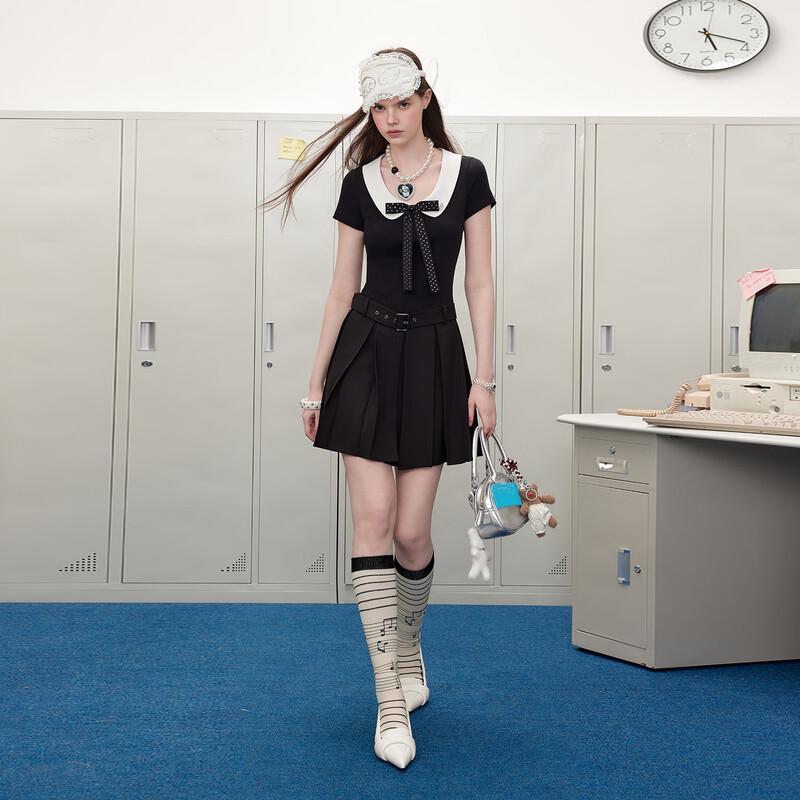unifree Sweet Cool Girl Doll Collar Pleated A-line Dress