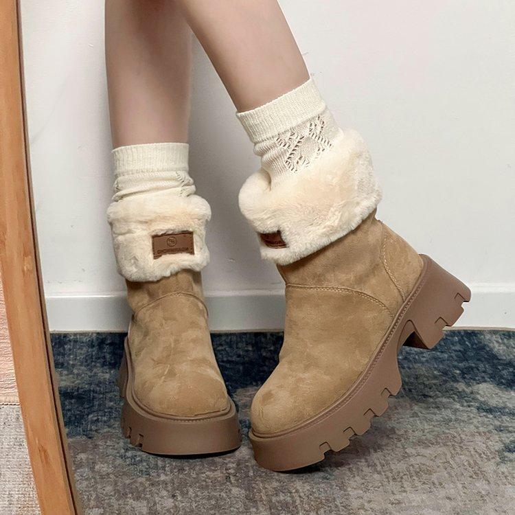 

Thick-soled snow boots women s 2025 new winter small non-slip piled thickened Northeast large cotton shoes retro short boots 40