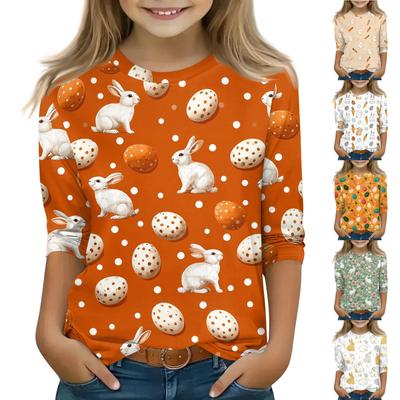 Tops à manches 3/4 pour enfants T-shirt imprimé décontracté Col rond Pull Blouse
