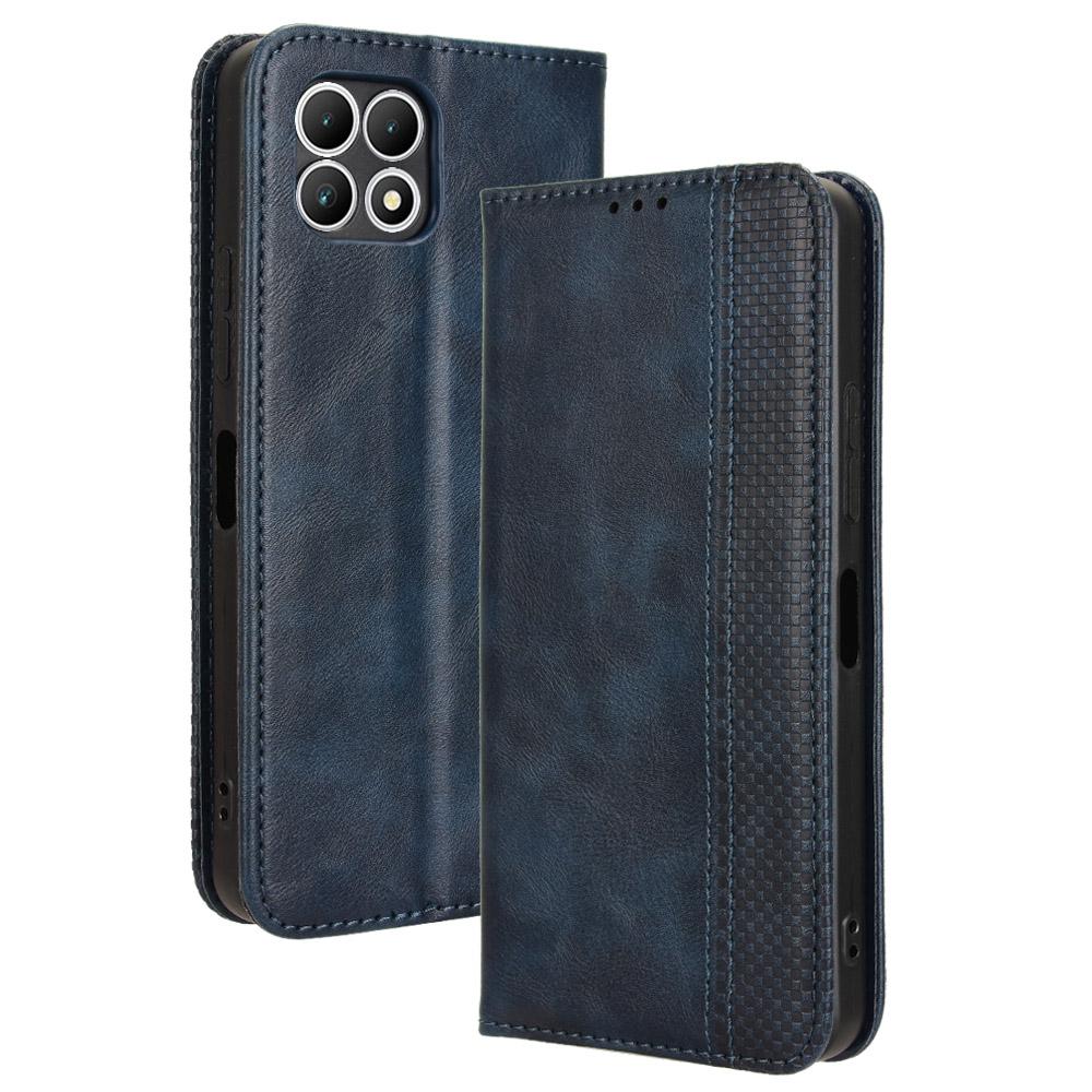 

For T-Mobile REVVL 7/T Phone 2 Case Magnetic Closing Retro Leather Phone Cover Blue