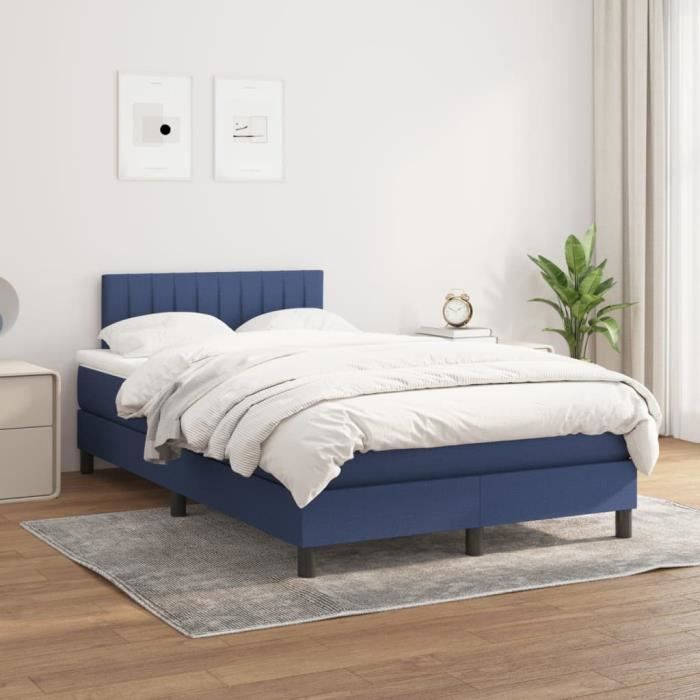 3140207 vidaXL Lit à sommier tapissier avec matelas Bleu 120x200 cm Tissu