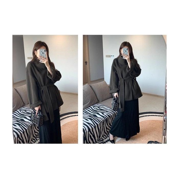 

Women s 350g Beige Wool Stand Collar Coat - Retro, Loose Fit for Autumn/Winter S