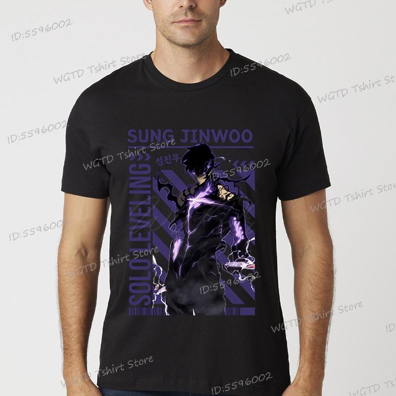 Solo Leveling Anime T-Shirt Sung Jinwoo New Manga Black Shirt S-4XL Funny Graphic Solo Leveling T Shirt Vintage Men Women Tshirt