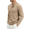 Men S Solid Button Half Open Collar Long Sleeve Loose Casual T Shirt
