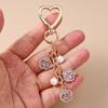 Keychain Pendant Rhinestones Inlaid Flower Imitation Pearls Charm Key Chain Zinc Alloy Key Ring Backpack Accessory