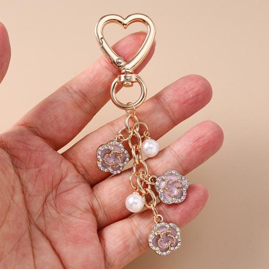 Keychain Pendant Rhinestones Inlaid Flower Imitation Pearls Charm Key Chain Zinc Alloy Key Ring Backpack Accessory