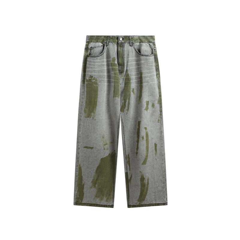 

INF Мужские джинсы широкого кроя контрастного цвета с ручной росписью — трендовая уличная мода весна/лето 2024 года Small