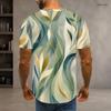 Men Plus Size Green Tropical Leaf Printed Round Neck Short Sleeve Pullover T Shirt Straight Hem