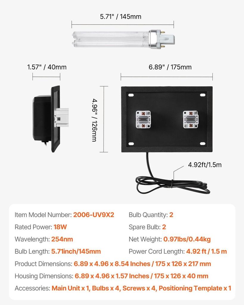 HVAC Air Purifier Whole House 18W 7inch UV Light In Duct for Ac Systems