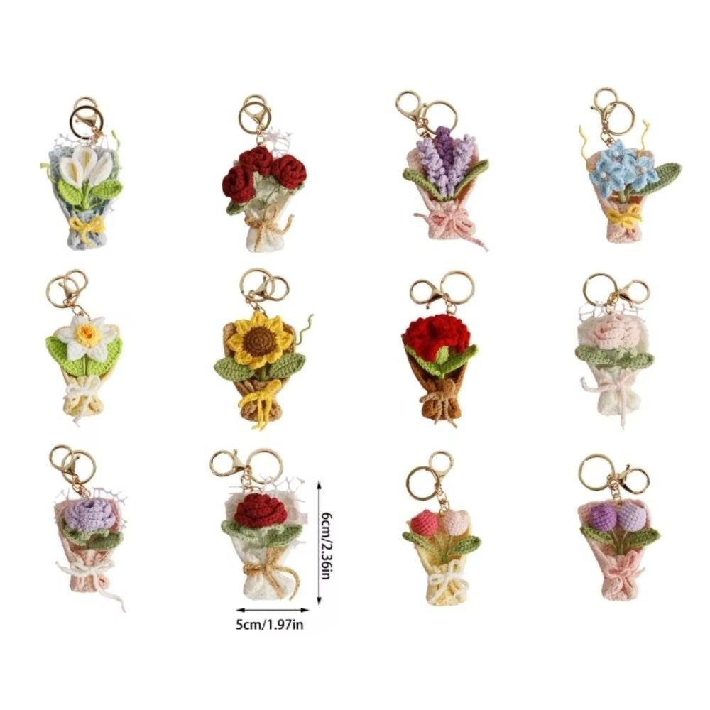 Flower Keyrings Crochet Keyrings Handmaking Bouquet Keychain Creative Knitted Flowers Backpack