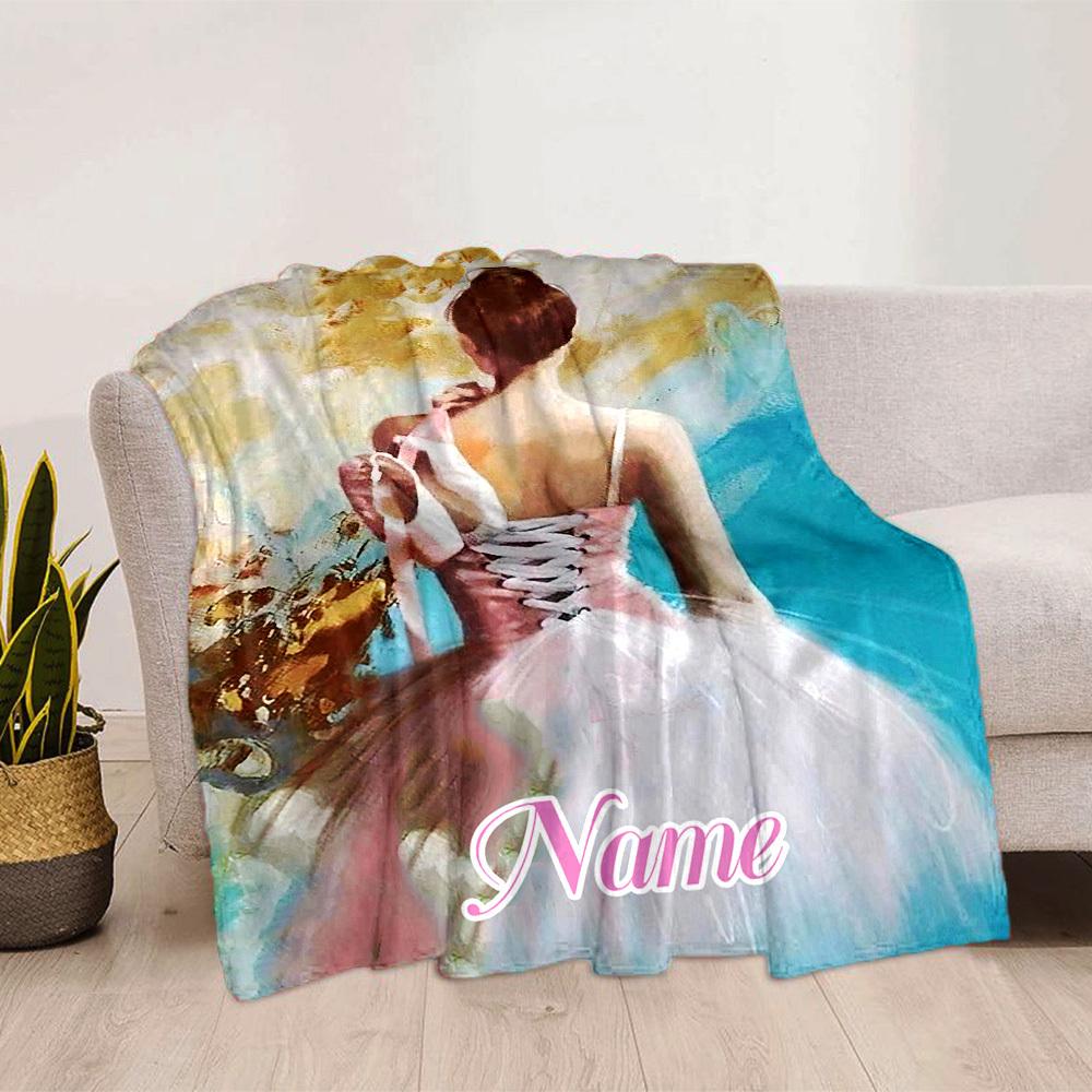 Ballet Dancer Painting Customize Your Name Blankets Comfortable Soft Lightweight Allseason Multipurpose Blanket For Picnics Sofas Offices Beds Living