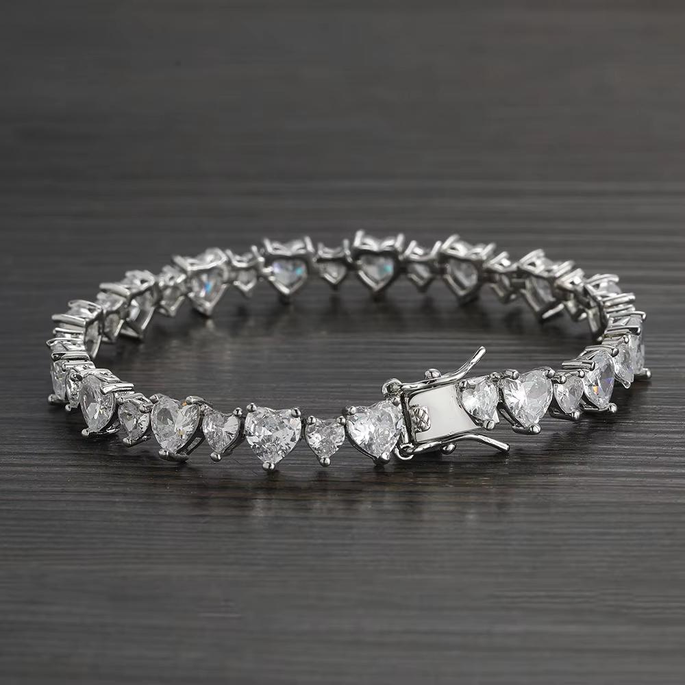 Hip Hop Couple Jewelry Claw Setting Big and Small Size Heart Zircon Tennis Bracelet for Women Valentine's Day Gift