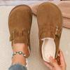 Fashion Platform Slippers Autumn and Winter New Round Toe Deep Mouth Metal Buckle Non-slip Wear-resistant Flat Shoes