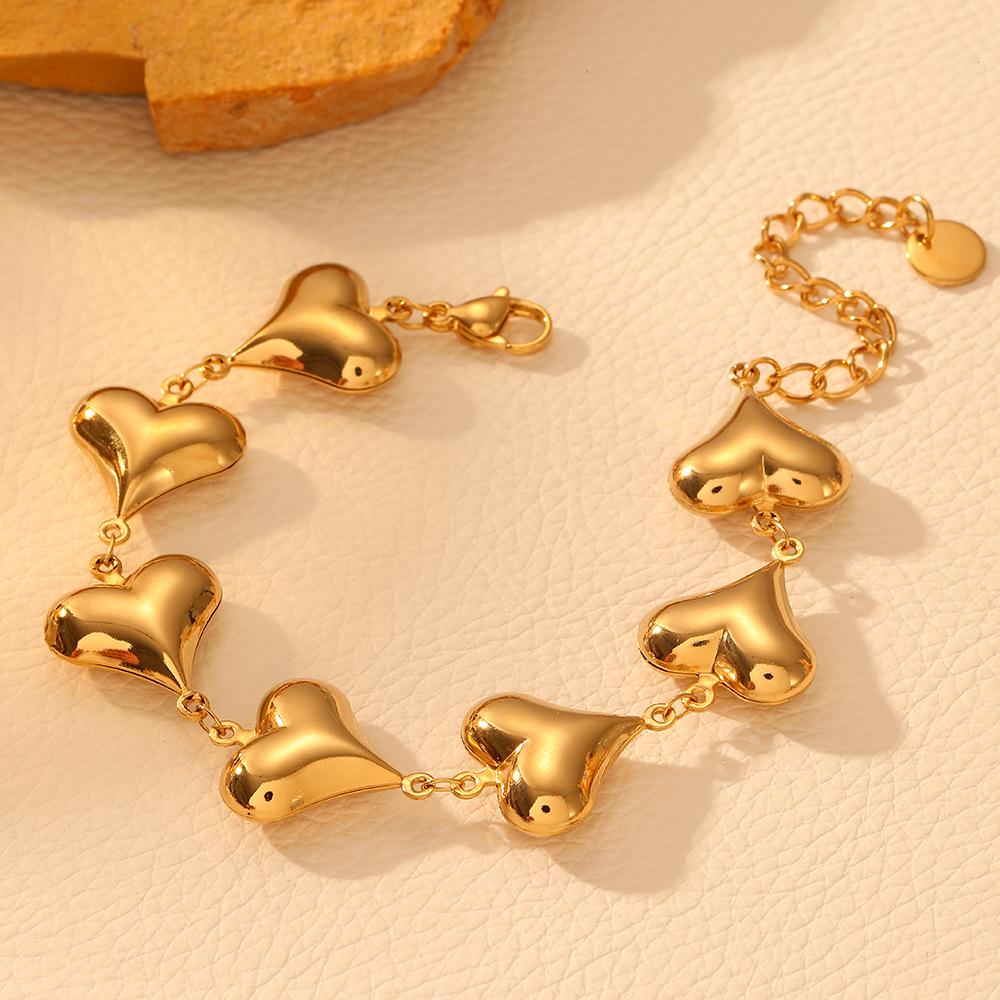 Stainless Steel Hollow Peach Heart Jewelry Set: Glossy Titanium Necklace & Bracelet for Women