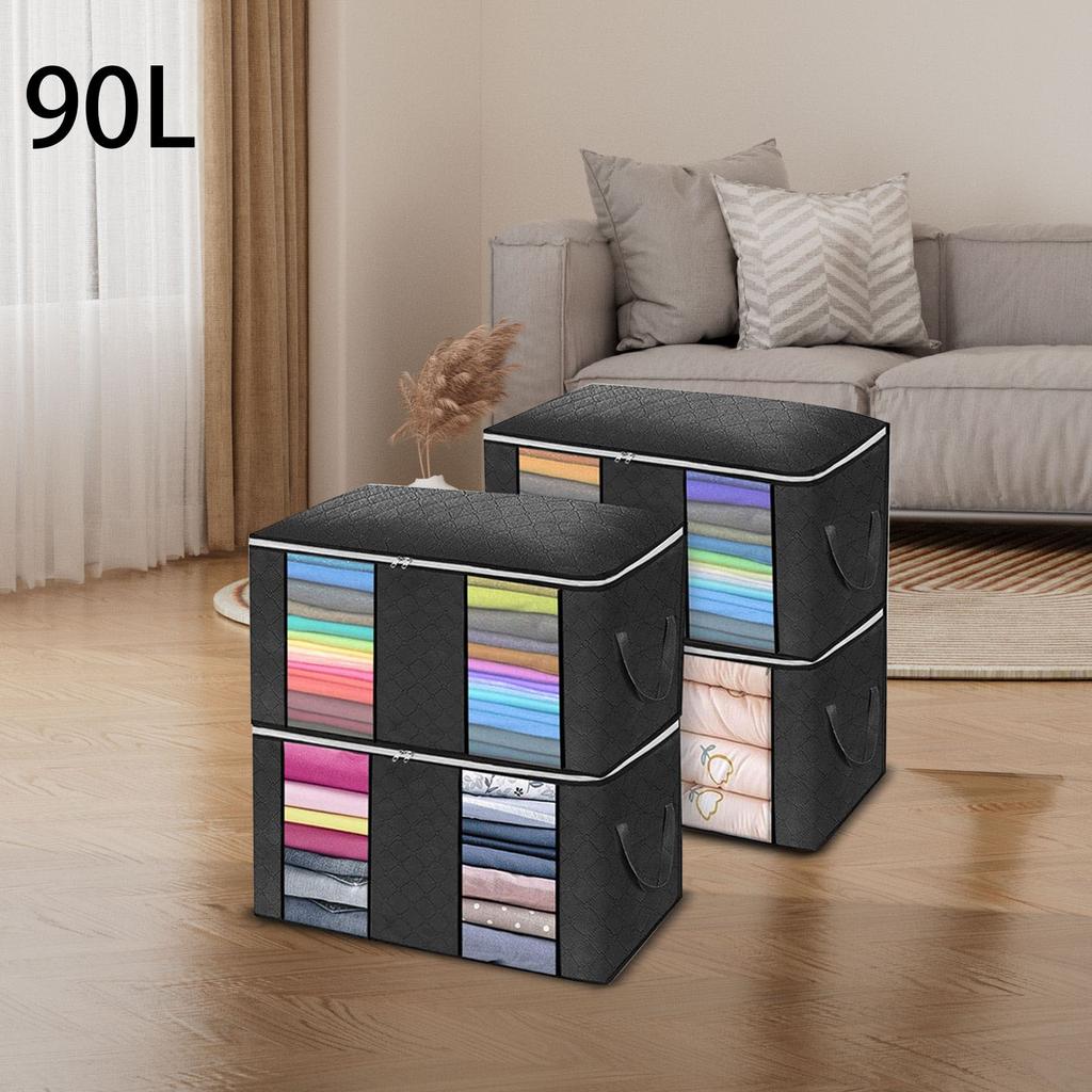90L Large Storage Bags, Foldable Closet Organizer And Storage Bags With Handles, Thick Fabric For Blankets, Quilts, Clothes, Bedding