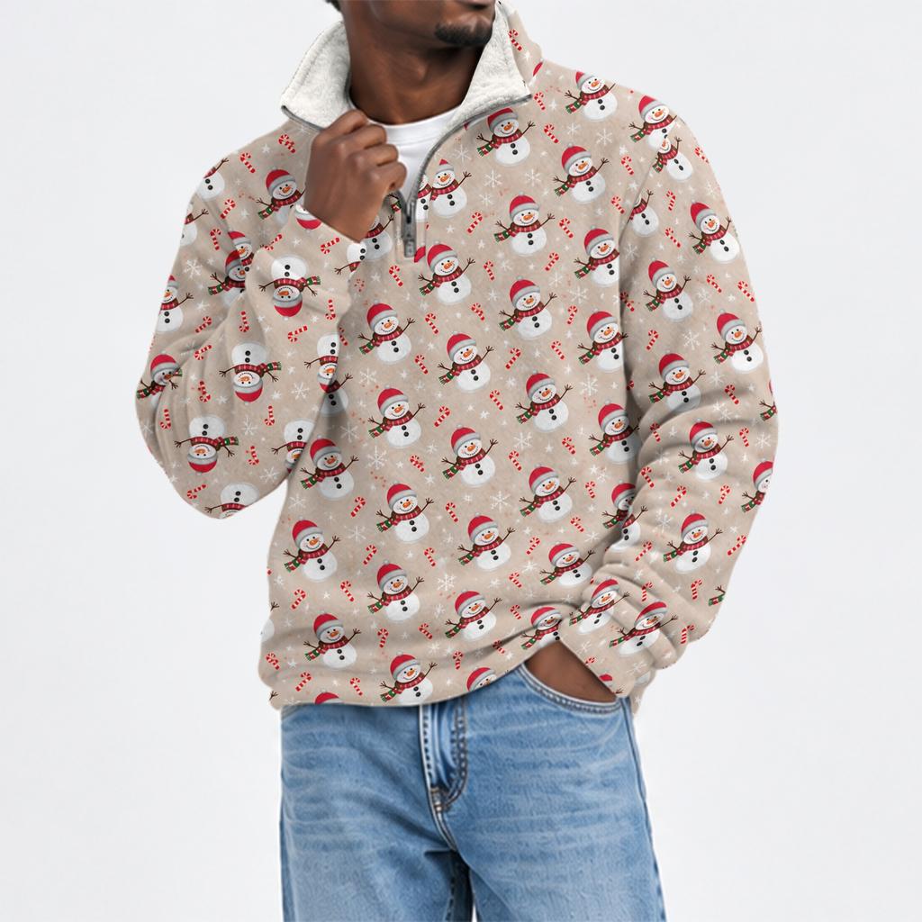 Herren Weihnachts-Print Flanell-Sweatshirt mit Stehkragen für die Feiertage
