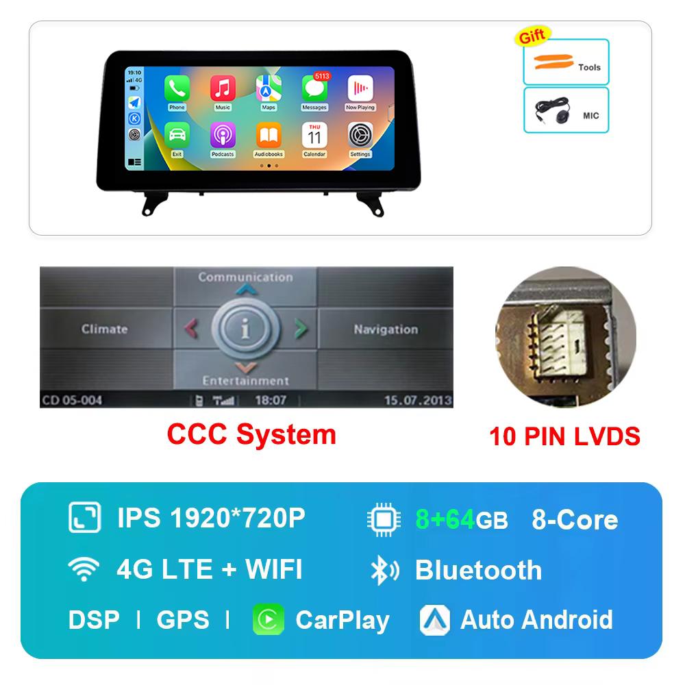 12.3 inch for BMW X5 E70 X6 E71 2007 - 2013 CCC CIC System GPS HD Touch Screen Android Car Radio Multimedia Player