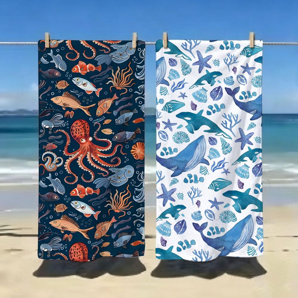 Kawaii Cartoon marine life pattern Towel ultra-fine fiber quick drying absorbent bath towel, outdoor swimming sports towel