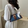 New Trendy Women's Bags Retro Contrasting Underarm Bags Niche Design Sense Splicing Denim Ribbon Shoulder Bag