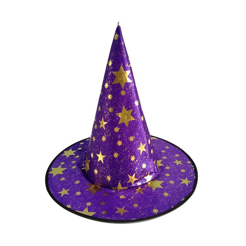 Halloween Hat For Children And Adults Magical Wizard Hat With Golden Embroidery And Five-pointed Star Design